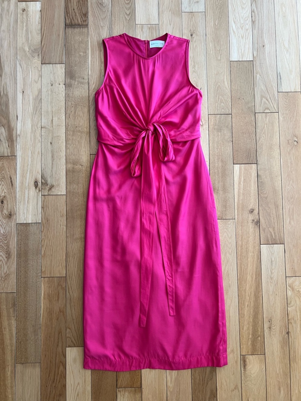 Babaton 1-01 Aritzia Hot Pink Midi Dress Tie Front Sleeveless Rayon Silk Size 4